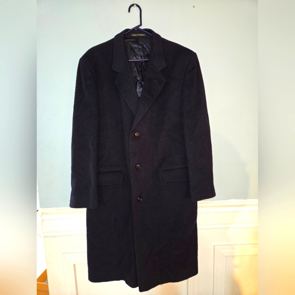 Men’s Marc Jeffries Navy Heavy Winter Woolblend Trench Coat. Sz L Preppy Classic